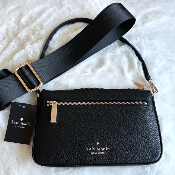Kate Spade large black wristlet leather gold-tone hardware. - Picture 1 of 3